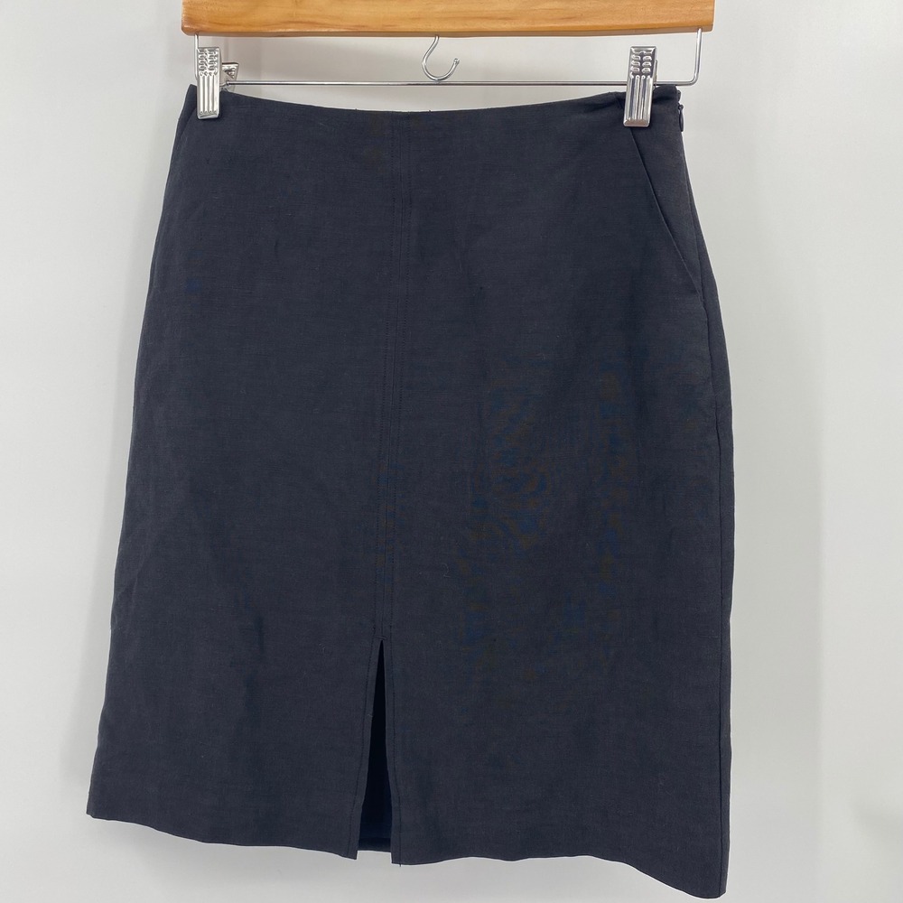 Tommy‎ Bahama Black Silk Linen Blend Pencil Skirt Side Zip Front Vent Sz 8